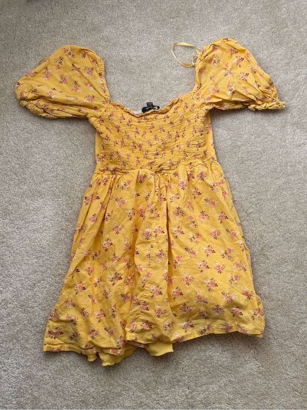 City Studio Yellow Floral Puff-Sleeve Dress